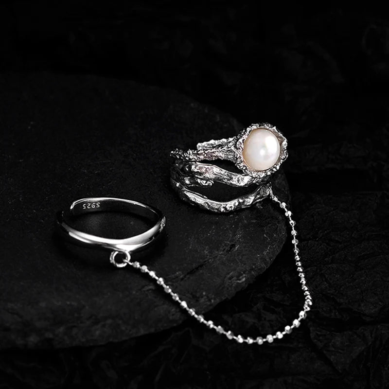 ICEBELA Jewelry Shell Index Finger Ring Female Open Texture 925 Sterling Silver Adjustable Chain Rings for Women