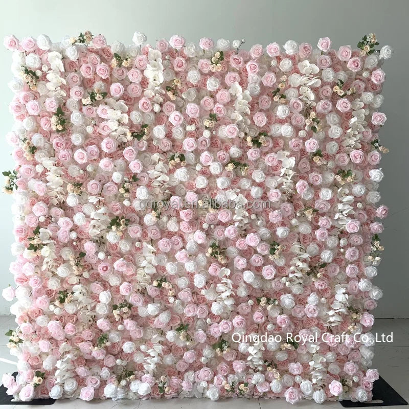 Wholesale Artificial Rose Flower Silk Wedding Event Party Stage Luxury  Floral Wall Decor Roll up Flower Wall Backdrop Supplier