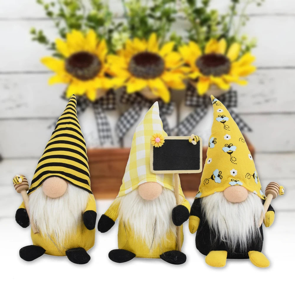 10 Inch Bumble Bee Swedish Gonk Figurine Kitchen Decor Tiered Tray Adorable Sunflower Summer Bee Gnome