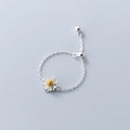 Solid 925 Sterling Silver Daisy Flower Adjustable Chain Ring for Women New 2022