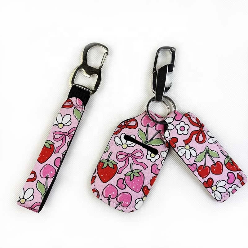 Custom Design Wrislet Lanyard with Bottle Opener Lip Balm Holder Keychain Hand Sanitizer Pouch with Wine Bottle Opener