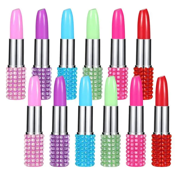 Rhinestone Crystal Ballpoint Pen Lipstick Shape Novelty Office Stationery Party Favors Students Classroom Prize Blue Ink