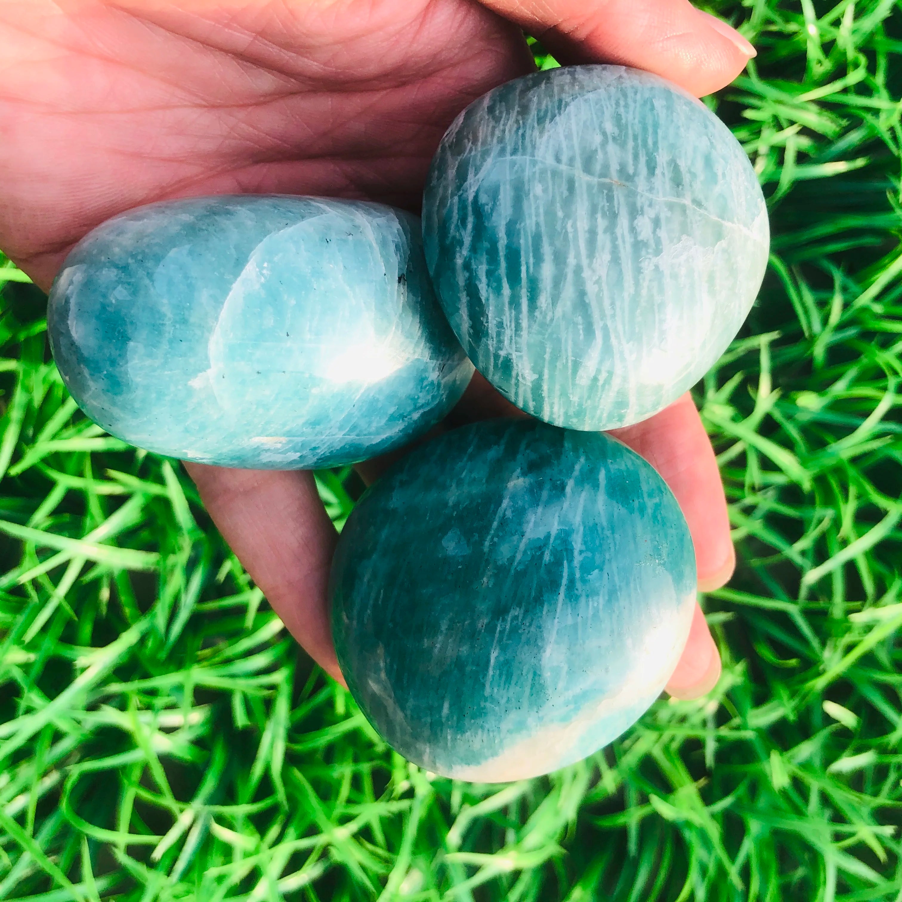 Wholesale High Quality Dark Amazonite Palm Stone Polished Crystal Healing Palm Gemstone Folk Crafts for Gifts