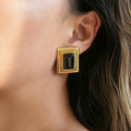NEW VINTAGE SQUARE NATURAL STONE BLACK EARRINGS Dazan New Ins Trendy 18k Pvd Gold Plated Stainless Steel OL JEWELRY MOM GIFT