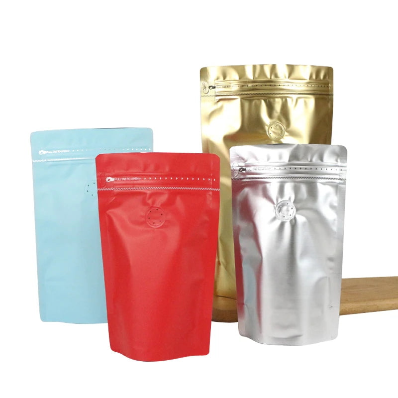 Stand up Pouch Food Grade Packaging Customizable Printed Mylar Aluminum Foil Plain Coffee Bag Valve Plastic ZipLock Coffee Pouch