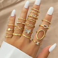 19pcs/set Rhinestone Butterfly Zircon Pearl Heart Ring Set for Women Jewelry