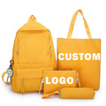 Custom logo Korean Girl Pure Color Four-Piece Set of Small Daisy Print Nice Backpack Large-Capacity Student Canvas School Bag