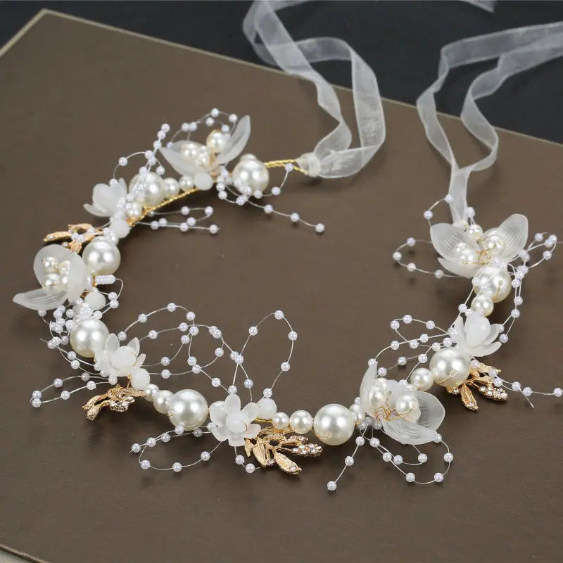 Korean Style Handmade Pearl Flower Children Headdress Garland Little Girls Flower Princess Stage Show Birthday Party Gift Tiara