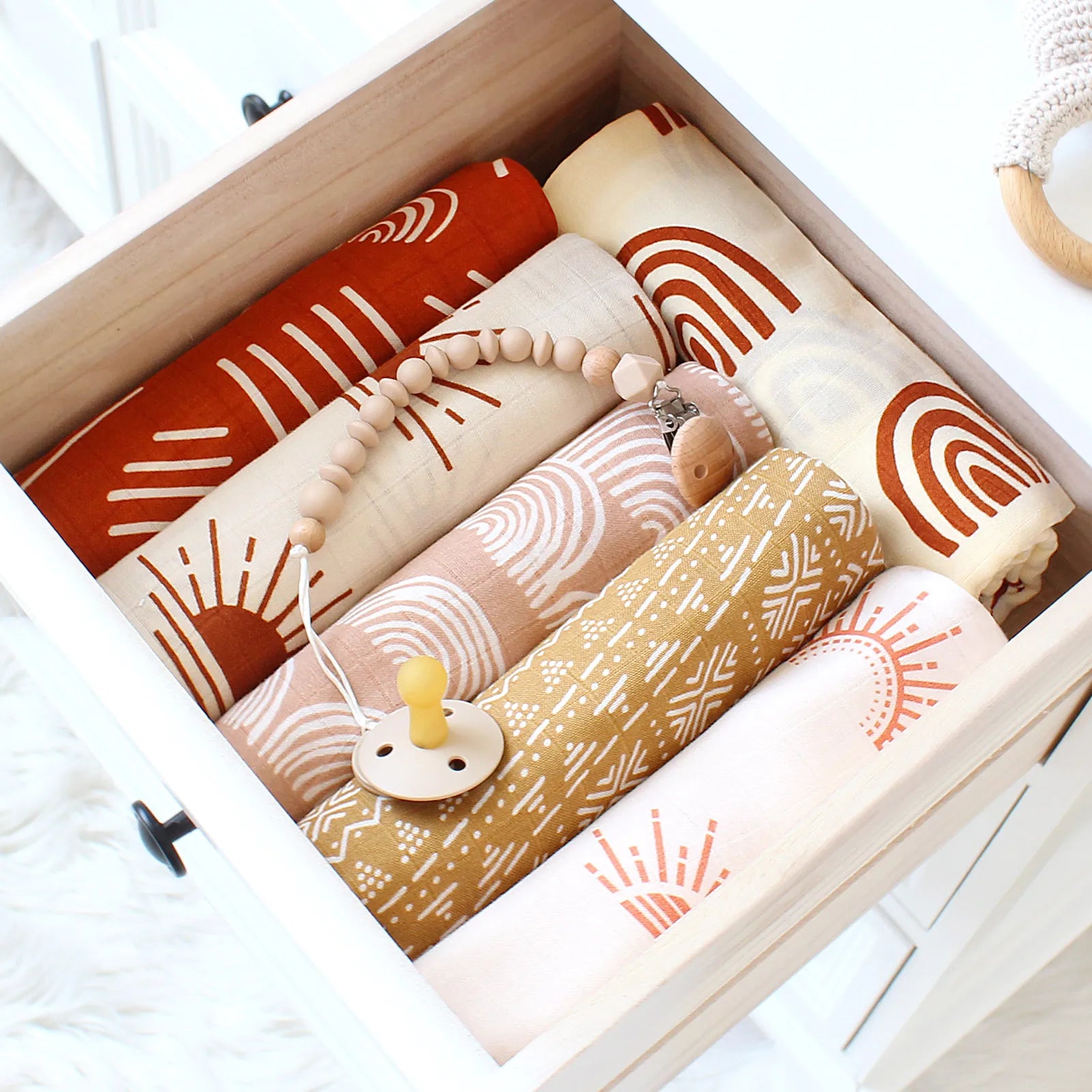 2022 New Design Soft Newborn Wrap Set 120x120cm Baby Blanket  Rainbow Bamboo Cotton Muslin Swaddle