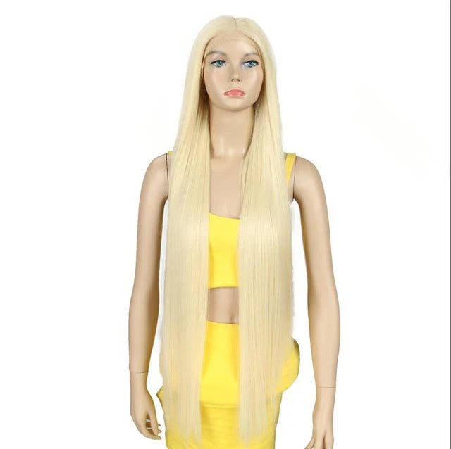 Synthetic Lace Front Wig for Black Women Straight 38 Inch for Blonde with Adjustable Strap Glueless Lace No Shedding