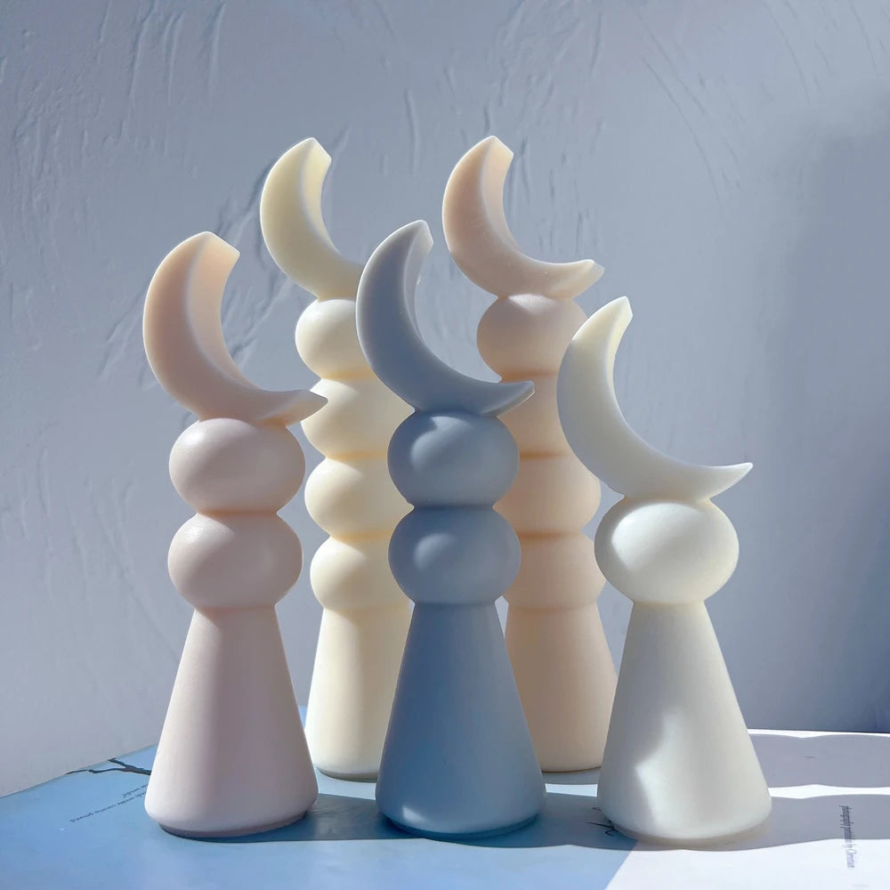 3 Sizes Moon Pillar Candle Mold Irregular Pillar Soy Wax Mold Sculptural Cylindrical Silicone Mould Home Decor