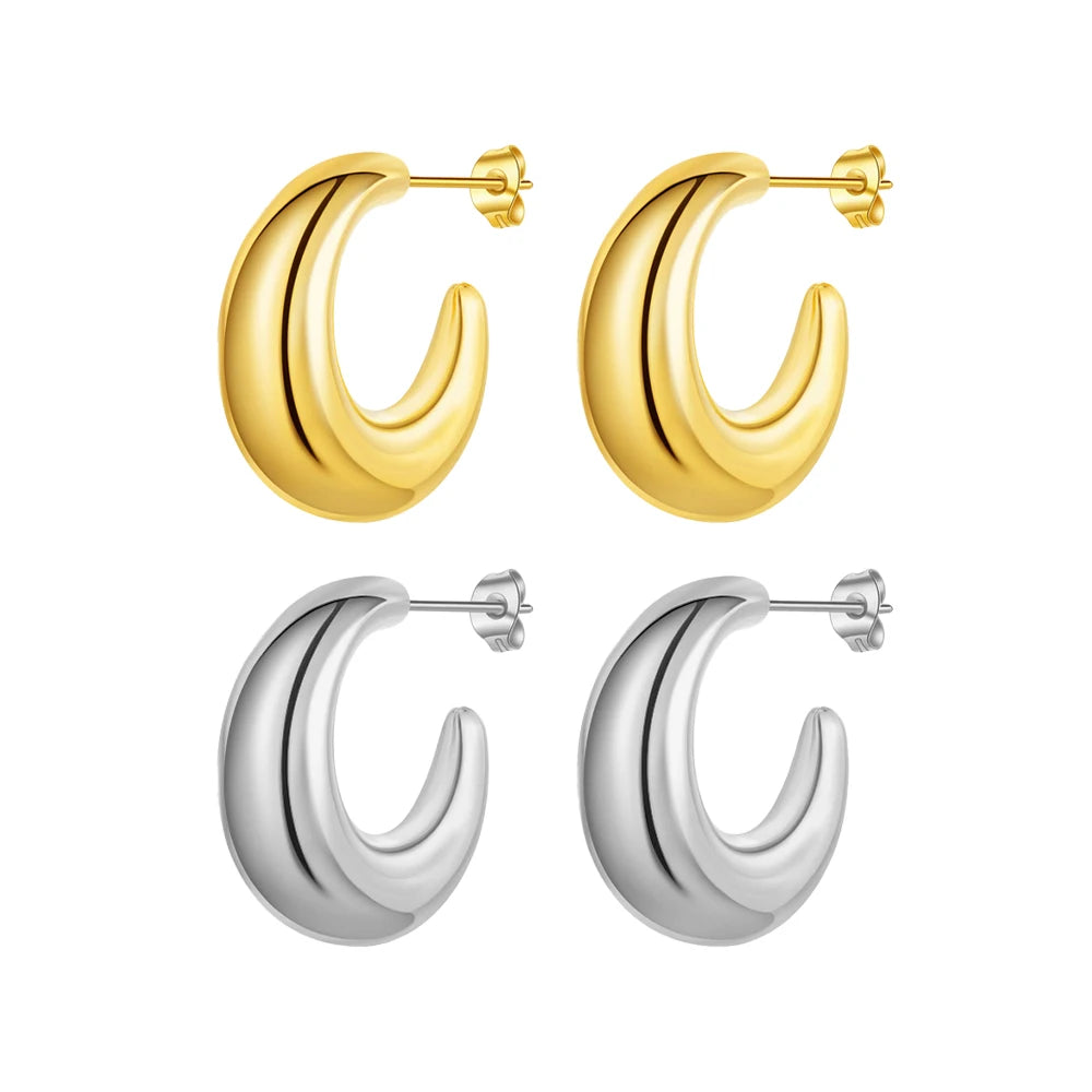 Fashion 18k Gold Plated Stainless Steel Moon Earrings Popular Jewelry Designer Stud CC Earrings Women 2023