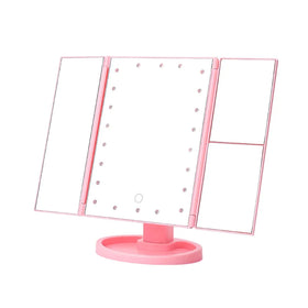 Tri-fold Lighted Makeup Mirror With 3x/2x/1x 21Leds Light and Touch 180 Degree Free Rotation Countertop Cosmetic Mirror