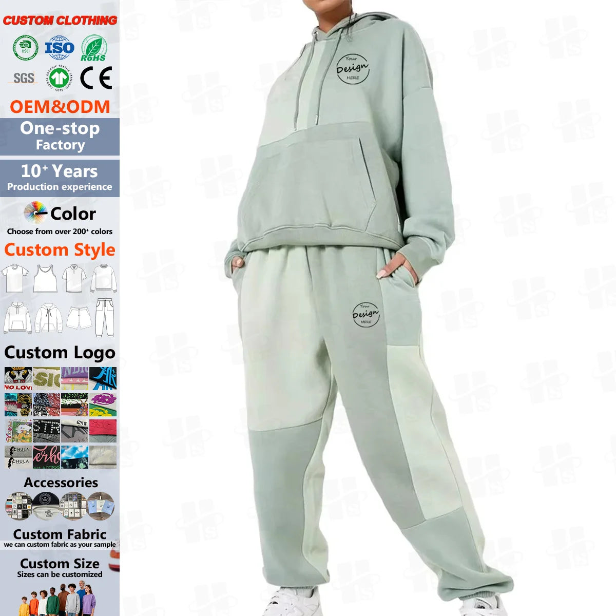 Latest Design Fashionable Women Tracksuit Sets Custom Multi Color Stitching Two Piece Set Women Loose Sweatpants and Hoodie