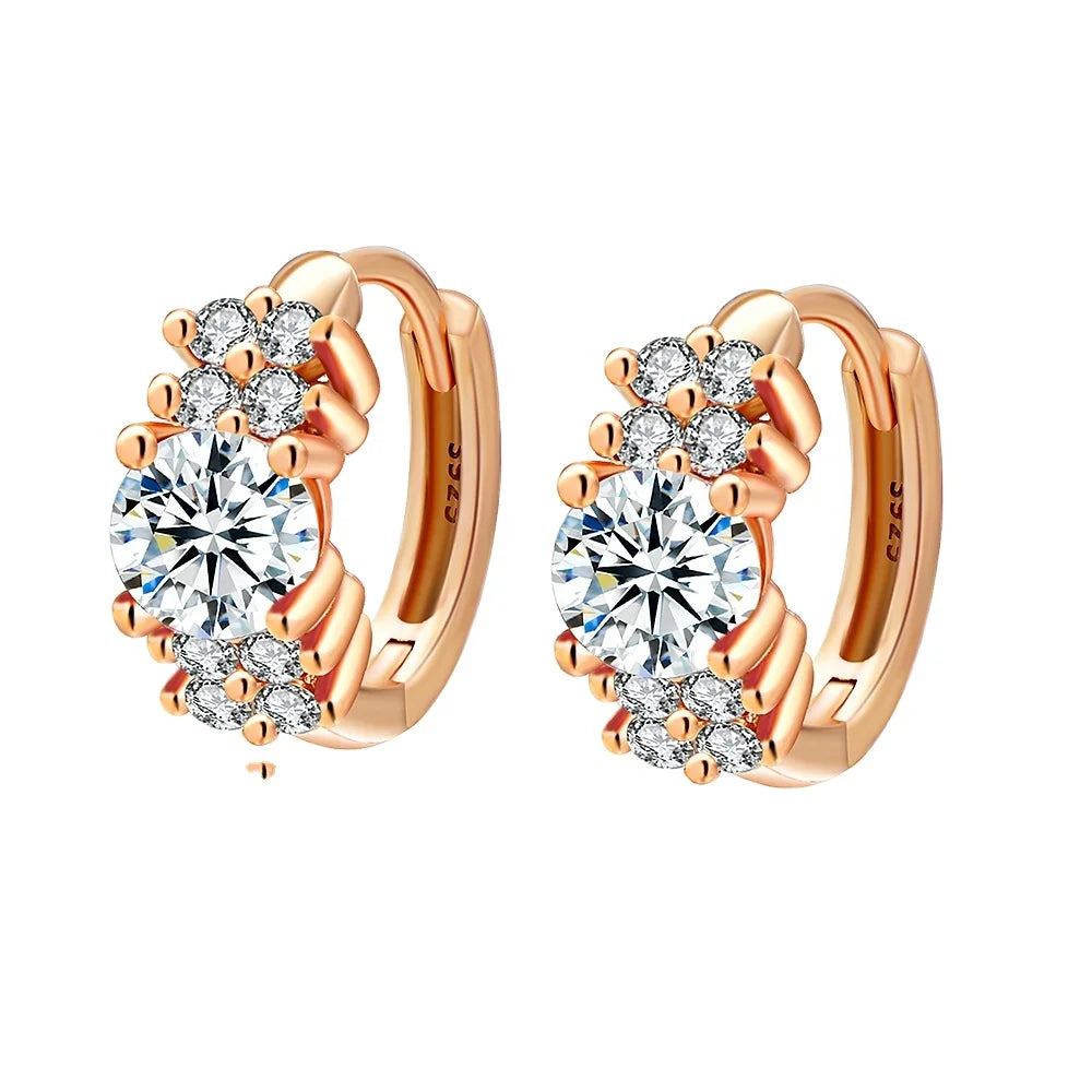 Fine Women Silver 925 Gold Plated Jewelry Earrings Custom Stone Flower Design Luxury Hoop Earring Plata 925 Al Por Mayor