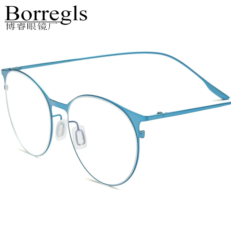 Borregls Alloy Glasses Frame Women Brand Design Round Eyeglasses High-Quality Ultralight Full-Rim Optical Korean Eyewear 10084