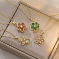 Minimalist Spinner Fidget Necklace Stainless Steel Necklace Zircon Flower Rotatable Necklace for Women