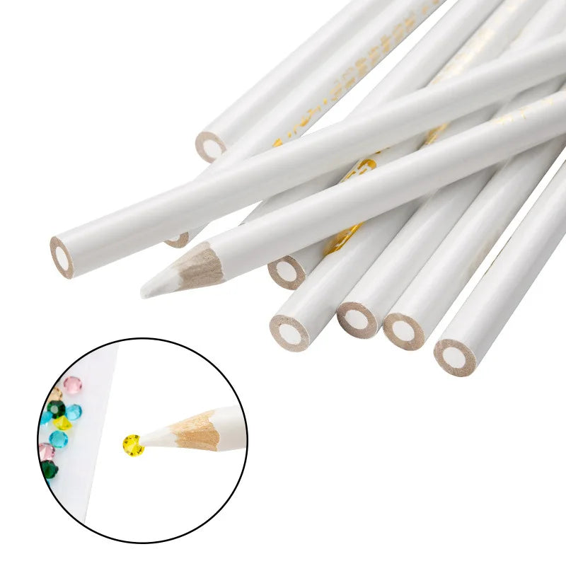 White Crayon Pencil Nail Dotting Wax Pen Self Adhesive Rhinestone Picker Pencil Gem Pick up Tool for Nail Art Design DIY Deco