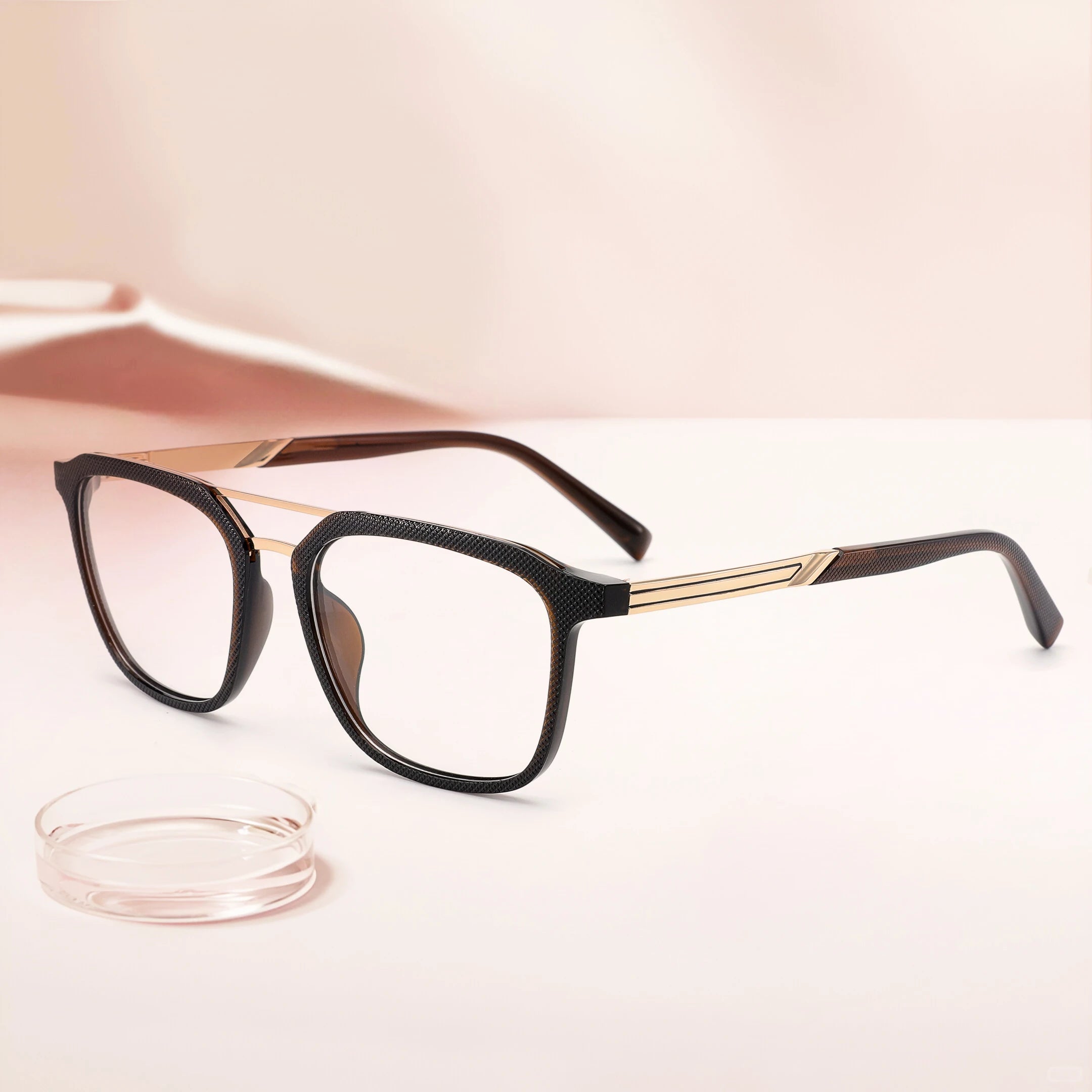 Customizable Men's Metal Spring Hinge Eyewear Frame Double Bridges Optical Computer Glasses with Animal Pattern Made in China