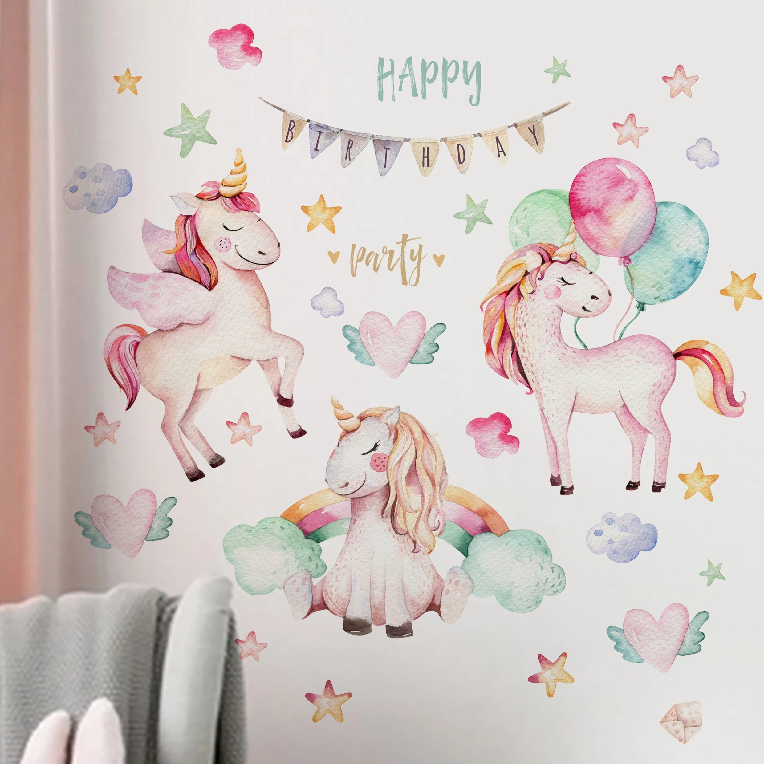Cartoon Stars Unicorn Wall Stickers Children's Bedroom Living Room Decoration Wallpaper Can Be Removed Self-adhesive Stickers