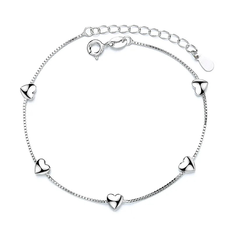 Fashion Korean Charm Bracelets Jewelry S925 Sterling Silver Simple Heart-Shaped Box Chain Women's Silver Bracelet