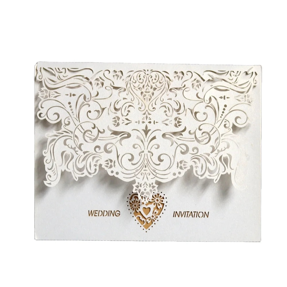 White Heart-shaped Laser Invitation Card Wedding and Custom Laser Cut Birthday Invitation Cards