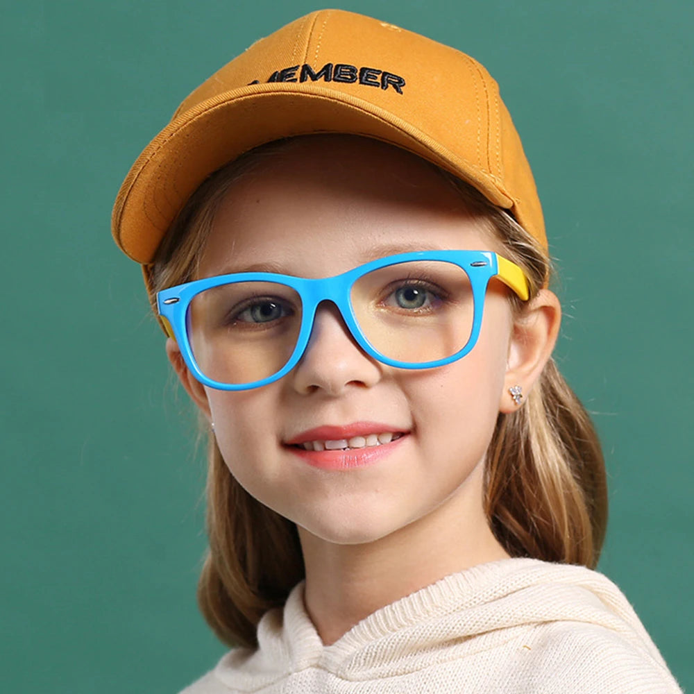 886 Blue Light Blocking Rectangle Silicone Kids Child Spectacle Frame
