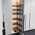 Modern Design Tall Grey Kitchen Pantry Unit Organizer with Storage Baskets Glass Containers for Canned Food Storage in Cabinets