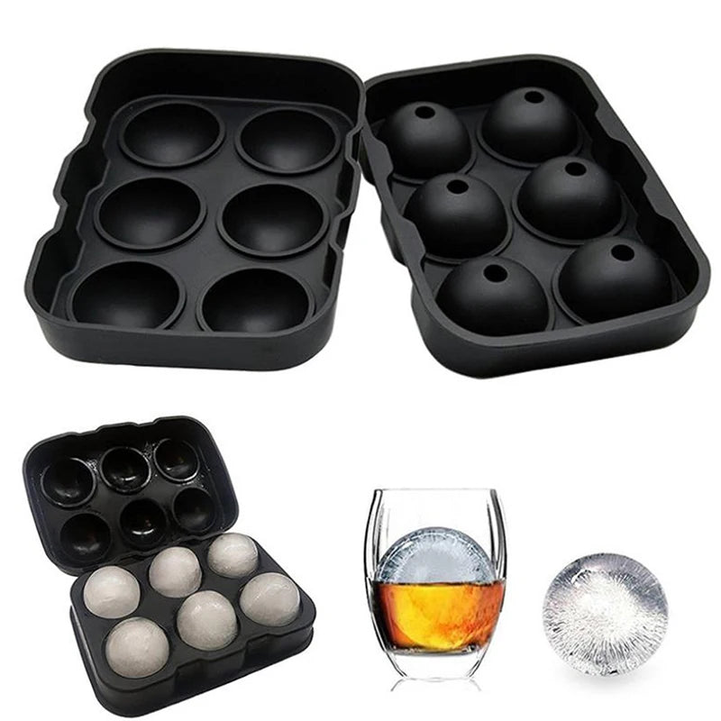 USSE Hot Selling 6 Holes Round Party Bar Whiskey Cocktail  Hockey Mould Food Grade Silicone Ice Ball