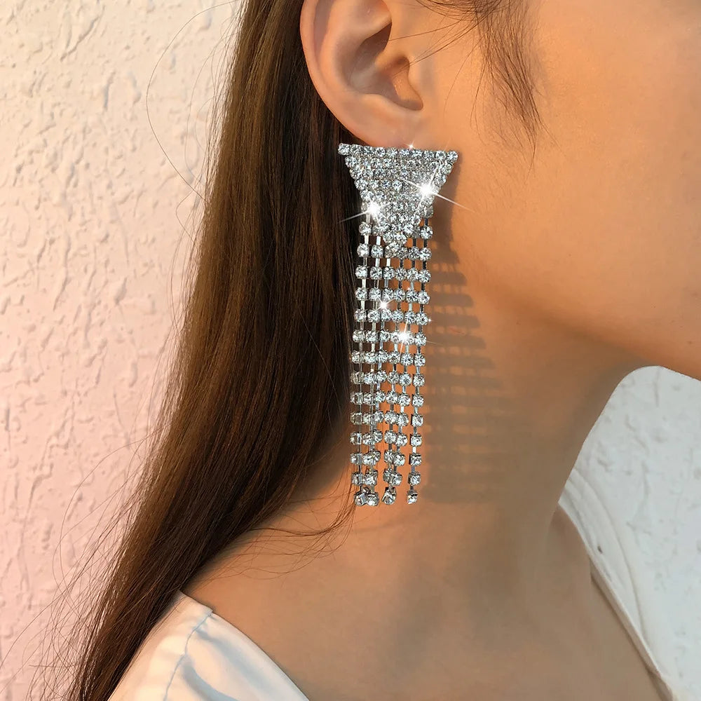 2025 Crystal Exaggerate Natural Diamond Huggie Earrings 18k White Gold Crystal Rhinestone Earrings