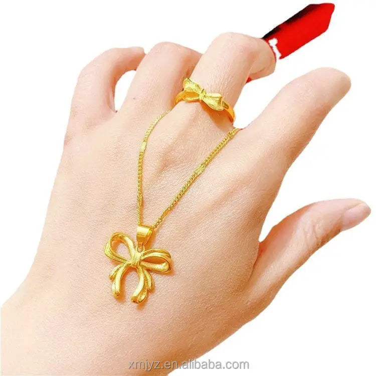 Gold Platedjapanese and Korean Fashion Temperament Gold Platedbow Necklace Set Inlaid Gold Plated butterfly Clavicle Pendant