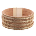DHJ00170 Fashion Multi Layer Leather Bracelet With Chains Women Magnetic Buckle PU Leather Bracelet
