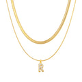 Joolim 18K Gold Plated Herringbone Snake Chain Double-layer Zirconia Alphabet Pendant Necklace Stainless Steel Jewelry Wholesale