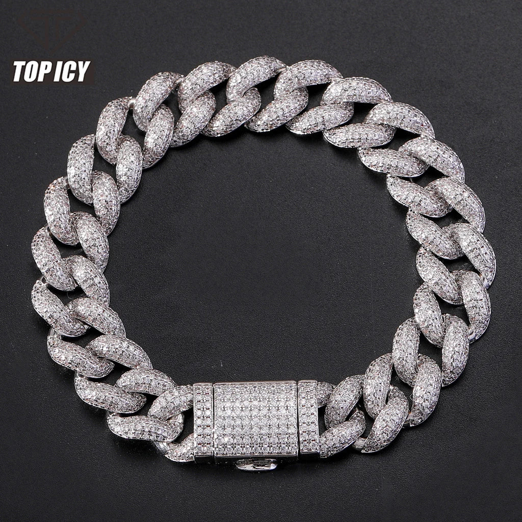 12mm 15mm 18mm Full Diamond CZ Brass Gold Plated Miami Cuban Link Chain Iced Out Shiny Top Quality Premium Hip Hop Chain Jewelry