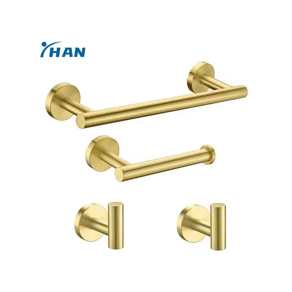 Wholesale Low Price Stainless Steel Hotel Rack Toilet Towel bar 4pcs Golden Bathroom Accessories Set