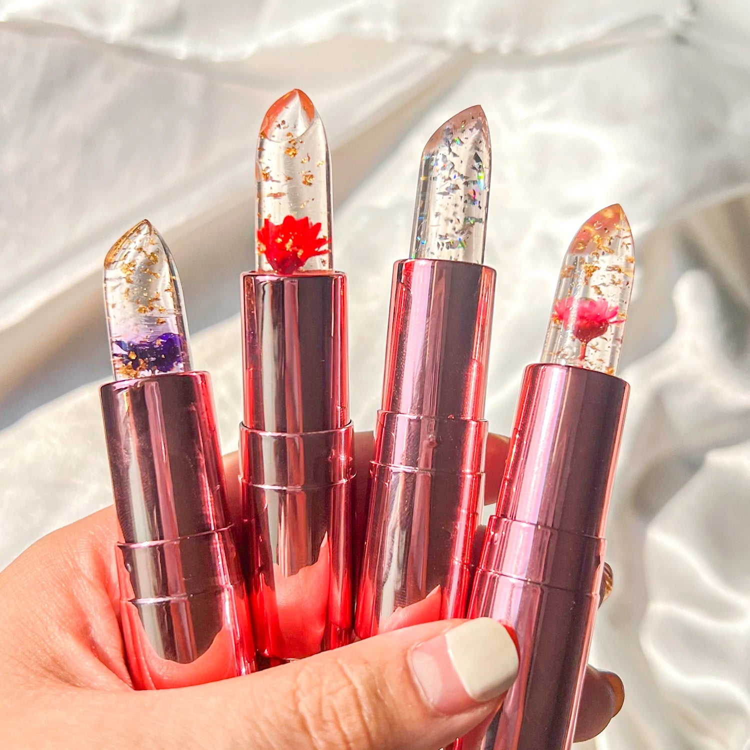 Transparent Magic Flower Lipstick With Gold Foil Jelly Lip Balm Lipstick Color Changing Lipstick Private Label