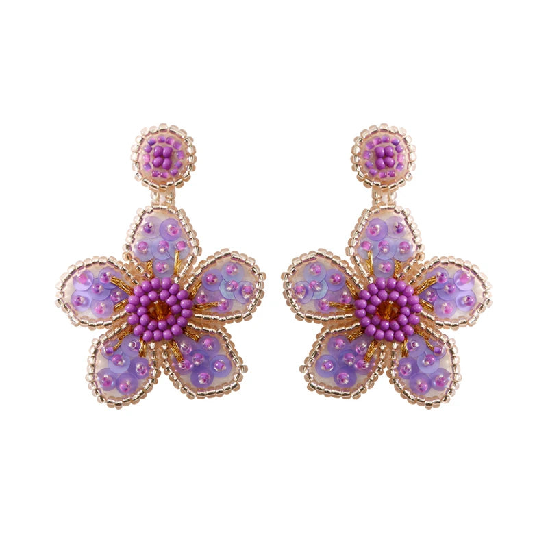 Handmade Bohemian Flower Drop Earrings for Women with Big Seed Beads Sequins Silver Plated New Design for Weddings Parties Gifts