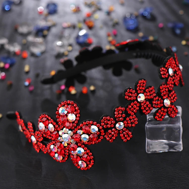 Korean Headband with Drill Wide-brimmed Hairpin Rhinestone Flower Hair Accessories Diamond-pressed Hair Women Headdress Crystal