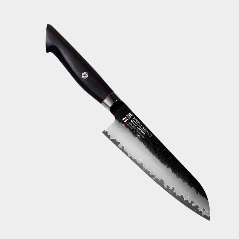 Konoll BLACK FORGING 180mm Santoku Knife 3 Layers USA BG-42 Powder Steel Ebony Handcrafted Forged Kitchen Knife