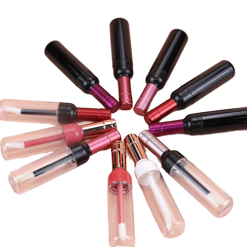 Luxury 7 ml Custom Empty Plastic Lip Gloss Tubes New Wine Bottle Shaped Cosmetic Container with Screen Printing Screw Cap Pump