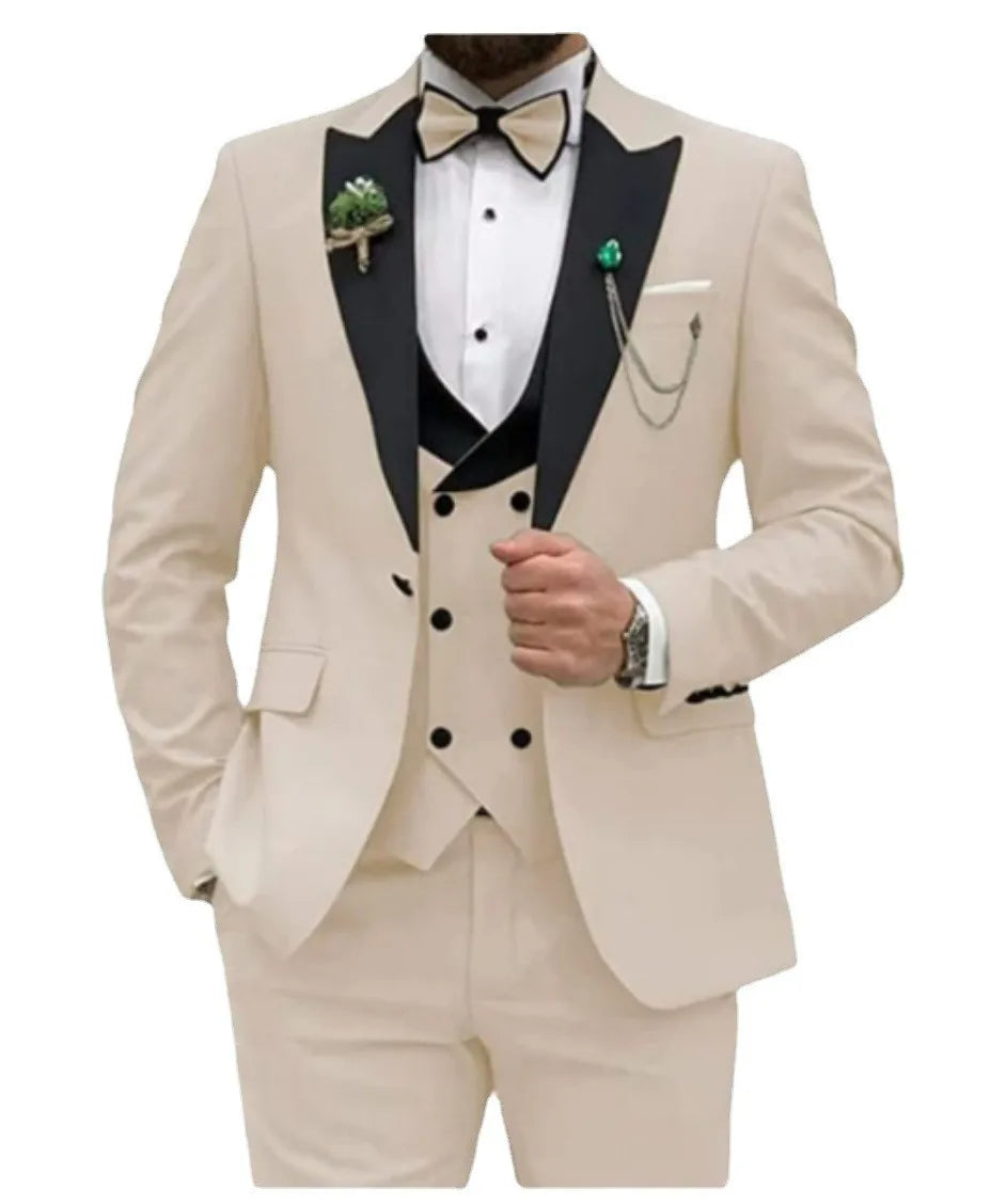 XXS-7XL Men's Suit Three Piece Set Groom and Groomsman Wedding Banquet Oversized Suit  Pants+Vest+Blazer