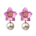 Pearl Pendant Earrings Short Earrings Women's Fashion Imitation Pearl Jewelry Sweet Flower Earrings Accessories