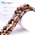 Bestone 4mm 8mm 10mm Brown Smooth Round Gemstone Beads  With Holes Loose Beads Zebra Jasper for Jewelry Making