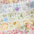 2m Length/Roll Paper Adhesive Tape Spring Full Garden Flowers Hand Account Material Decoration Collage 6 Models