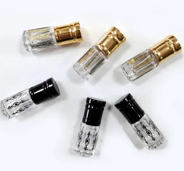 Luxury Perfume Oil Roll on Glass Bottle with Roller Ball Octagonal 3ml 6ml 12ml Roll on Glass Bottle with Gold Sliver Black Cap