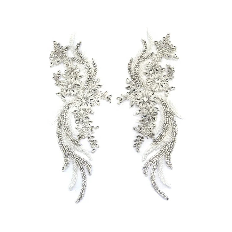 Handmade Crystal Glass and Bead Rhinestone Appliques Sew-On Wedding Accessories with Loose Rhinestones for Bridal Dresses