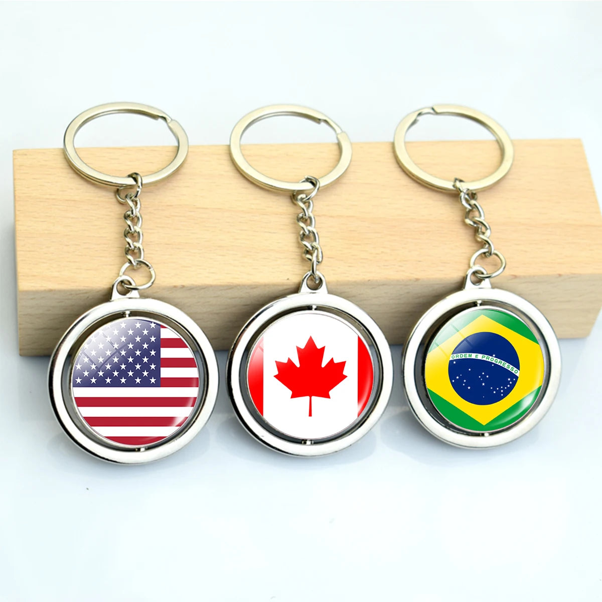 Custom LOGO Rotatable Crystal Round Pendant American Argentina Uruguay Jamaica Brazil Mexico Canada Chile Haiti Flag Keychain