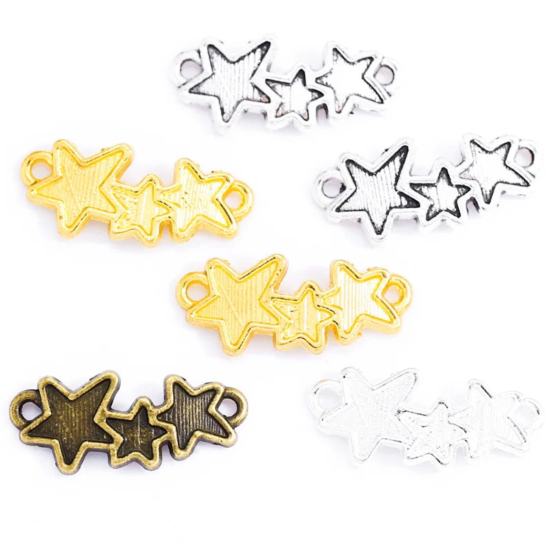 4Color Antique Silver Color Star Charms Earring Necklace Linker Pendants for Jewelry Making DIY Handmade Craft 20*8mm L303