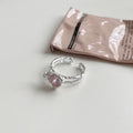 Bling Pink Zircon Heart Shape Ring Adjustable 925 Sterling Silver Irregular Layered Open Ring for Women