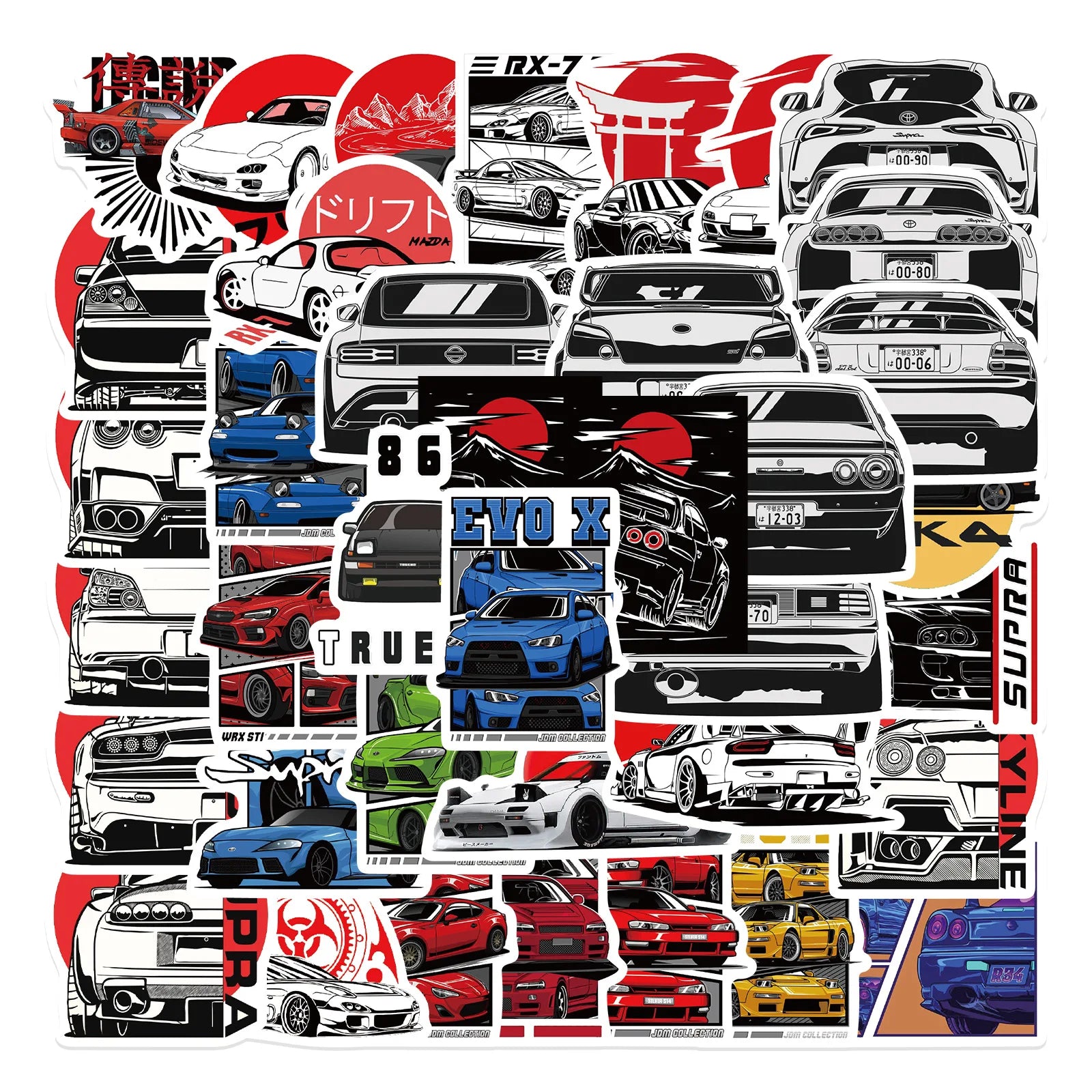 50Pcs JDM Japanese Refit Racing Stickers Decorative Label for Luggage Laptop Guitar Notebook Skateboard Vinyl Waterproof Sticker